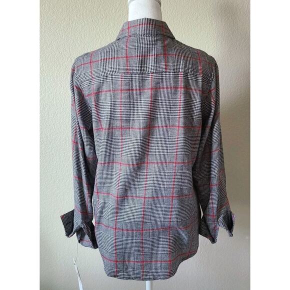 Foxcroft NYC Shirt Sz 4P Petite Panel Plaid Red Black Holiday Button Up‎ NEW NWT - Picture 7 of 10